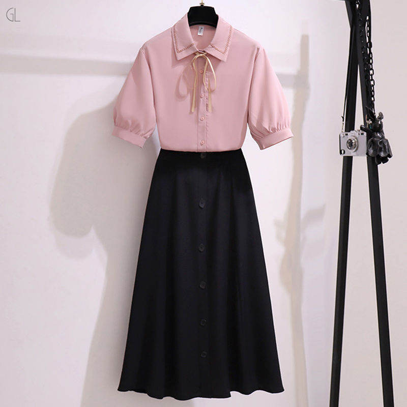 ピンク/シャツ＋ブラック/スカート