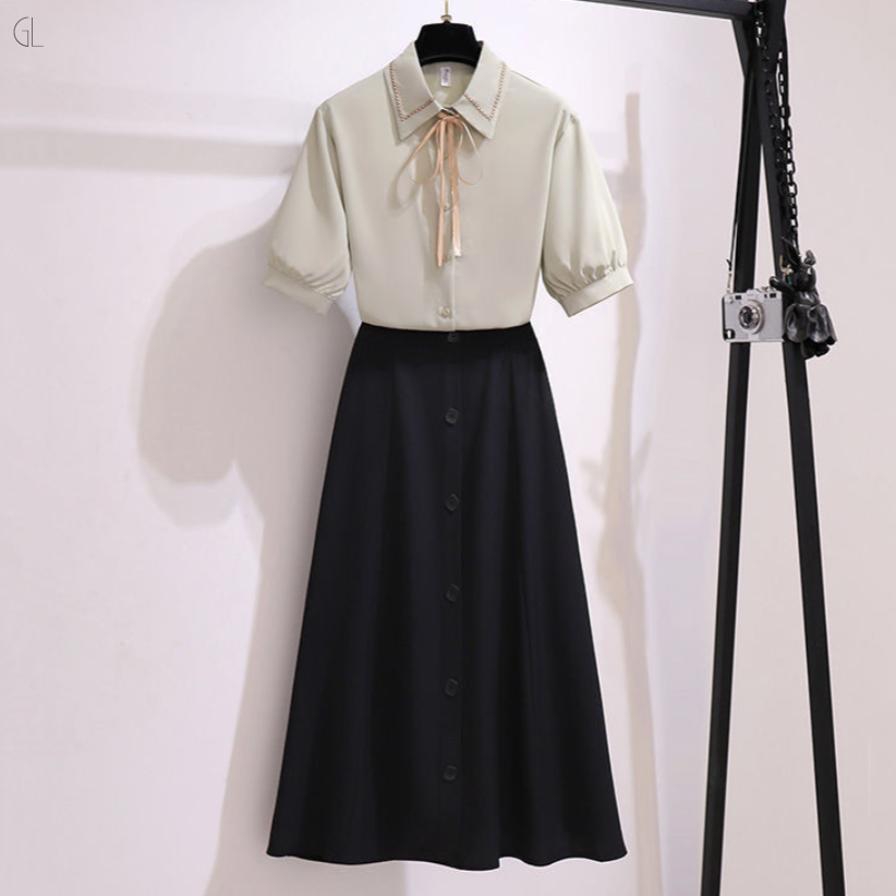 グリーン/シャツ+ブラック/スカート