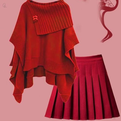 レッド/セーター+レッド/スカート