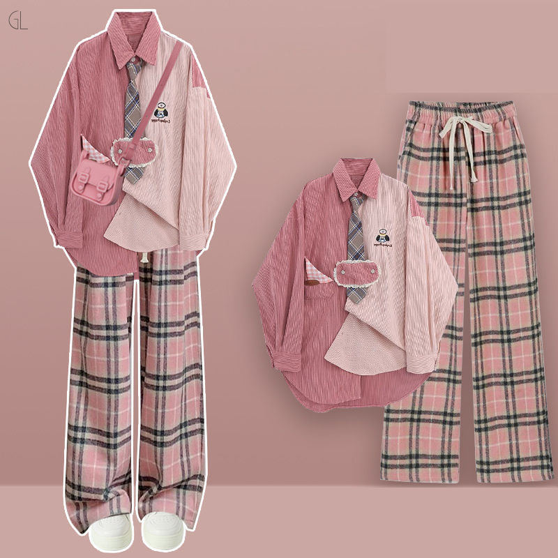 ピンク/シャツ+ピンク/カジュアルパンツ